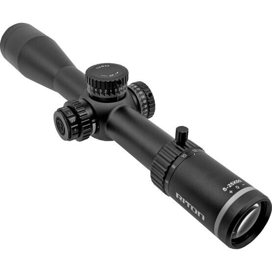 Riton X5 Conquer 5-25x50 Riflescope with Illuminated BAF Reticle has a 34mm tube